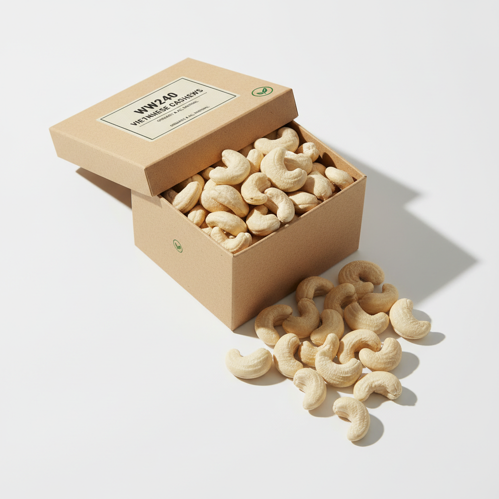 Premium WW240 cashews from Vietnam in a kraft paper box