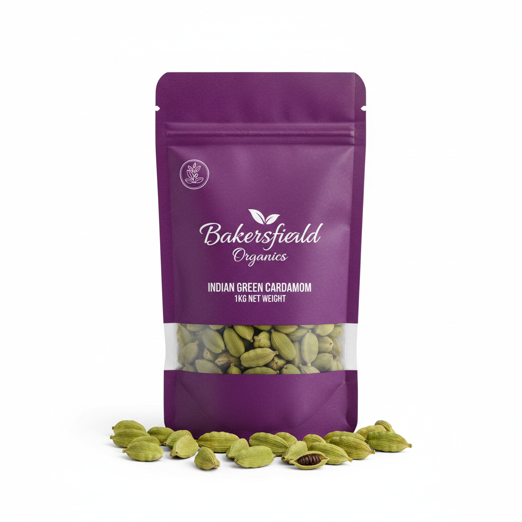 Indian Cardamom New Crop 1kg Bakersfield Organics purple pack